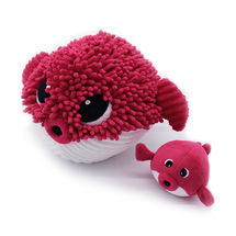 Peluche pesce palla mamma e baby rosso DE74701 Les Déglingos 1