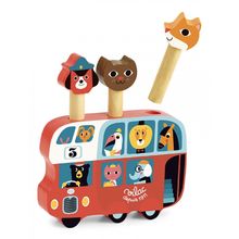 Woody Treasures Pop Up Toy - Giocattolo In Legno Con Bus E 4 Animaletti Saltellanti Per Bebè E Bambini, Gioco Educativo Per Motricità Fine