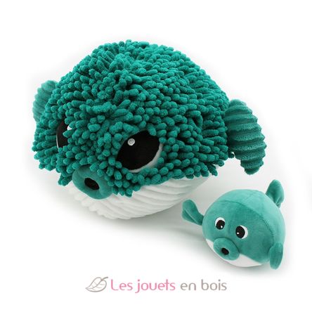 Peluche pesce palla mamma e baby verde DE74700 Les Déglingos 1