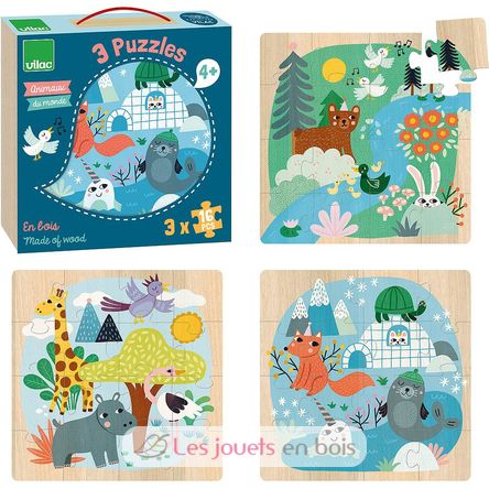 3 puzzle Animali del mondo V8530 Vilac 2