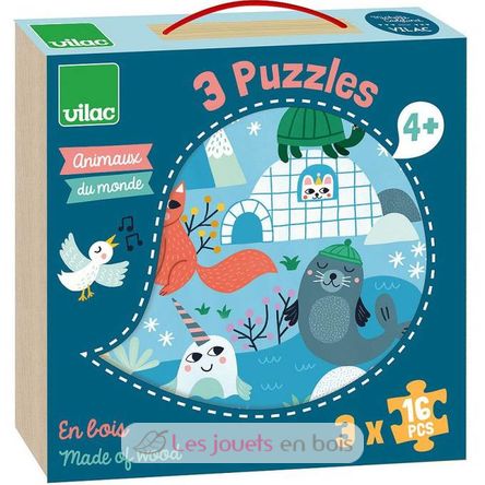 3 puzzle Animali del mondo V8530 Vilac 1