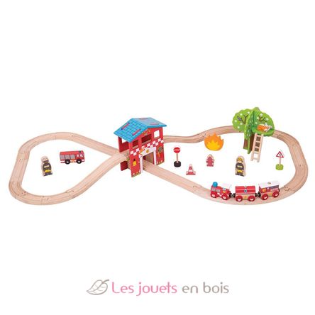 Set trenino stazione dei pompieri BJT037 Bigjigs Toys 1