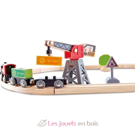 Pista con locomotiva a batteria e gru HA-E3731 Hape Toys 3