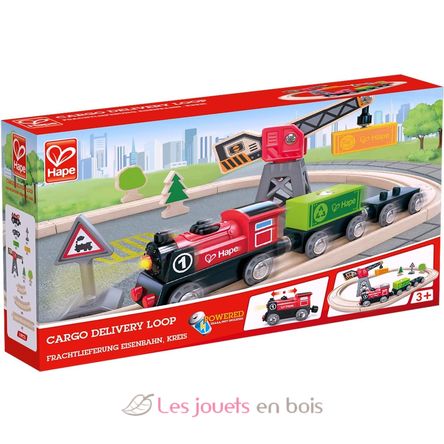 Pista con locomotiva a batteria e gru HA-E3731 Hape Toys 1