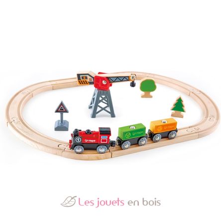 Pista con locomotiva a batteria e gru HA-E3731 Hape Toys 2