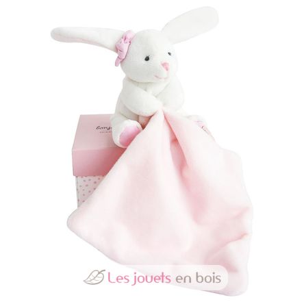Coniglio Peluche con fazzoletto rosa in una scatola di fiori DC3337 Doudou et Compagnie 1