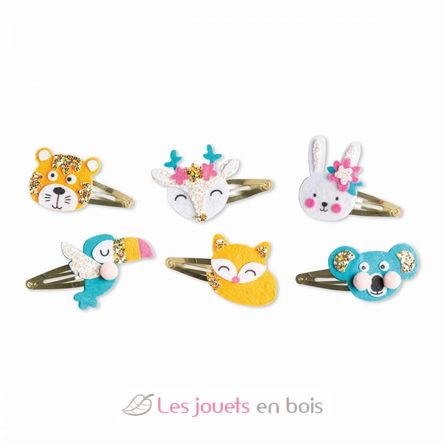 6 barrette per capelli con animali glitterati fai-da-te J07997 Janod 3