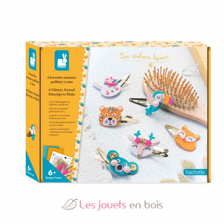 6 barrette per capelli con animali glitterati fai-da-te J07997 Janod 1