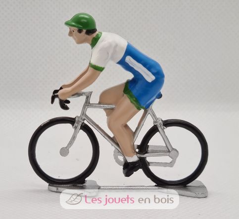 Figurina di ciclista R Maglia blu verde e bianca FR-R17 Fonderie Roger 3