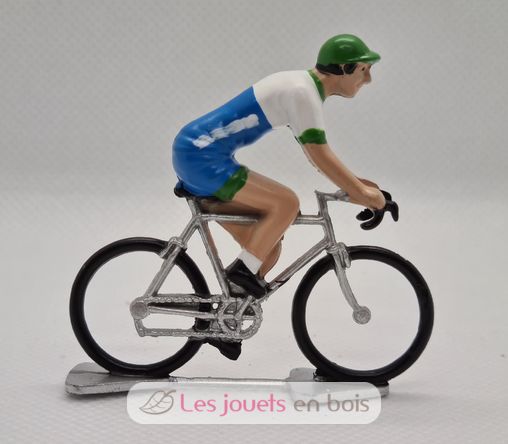 Figurina di ciclista R Maglia blu verde e bianca FR-R17 Fonderie Roger 1